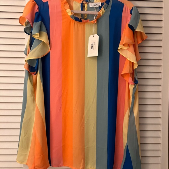 Multicolor Striped Ruffle Sleeve Top - Picture 2 of 4